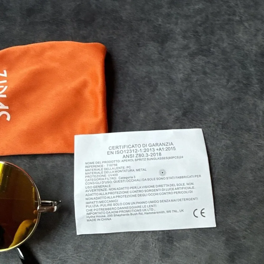 APEROL SPRITZ Sunglasses Unisex UV400 with Soft Case - Limited Edition